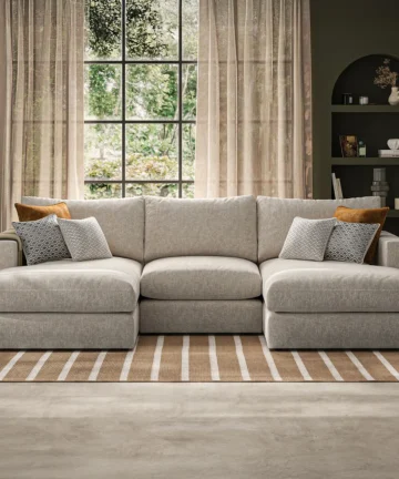 MALVERN 3 Seat Double Chaise End Sofa Beige Fabric