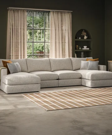MALVERN 4 Seat Double Chaise End Sofa Beige Fabric