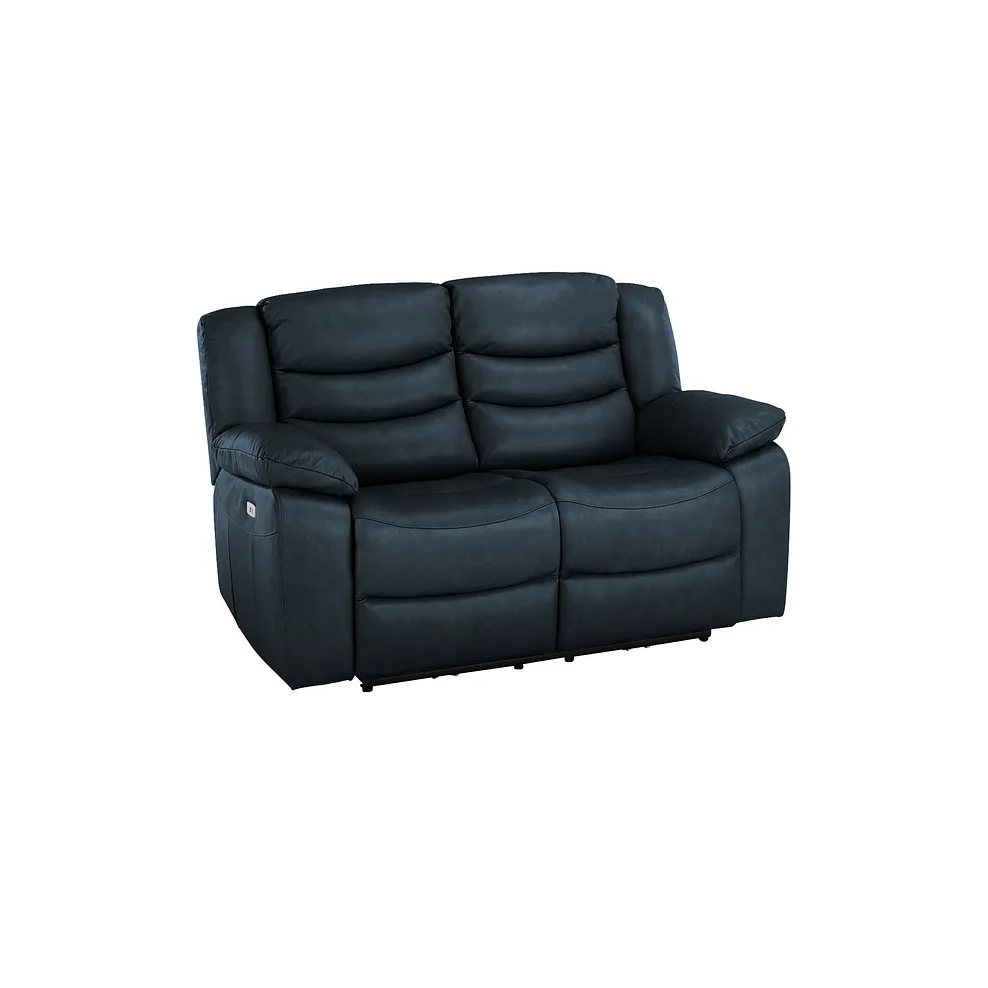 MARLOW 2 Seater Electric Recliner Sofa Blue Leather - Image 2