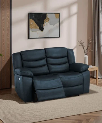 MARLOW 2 Seater Electric Recliner Sofa Blue Leather
