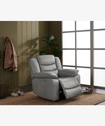 MARLOW Electric Recliner Armchair Light Grey Leather