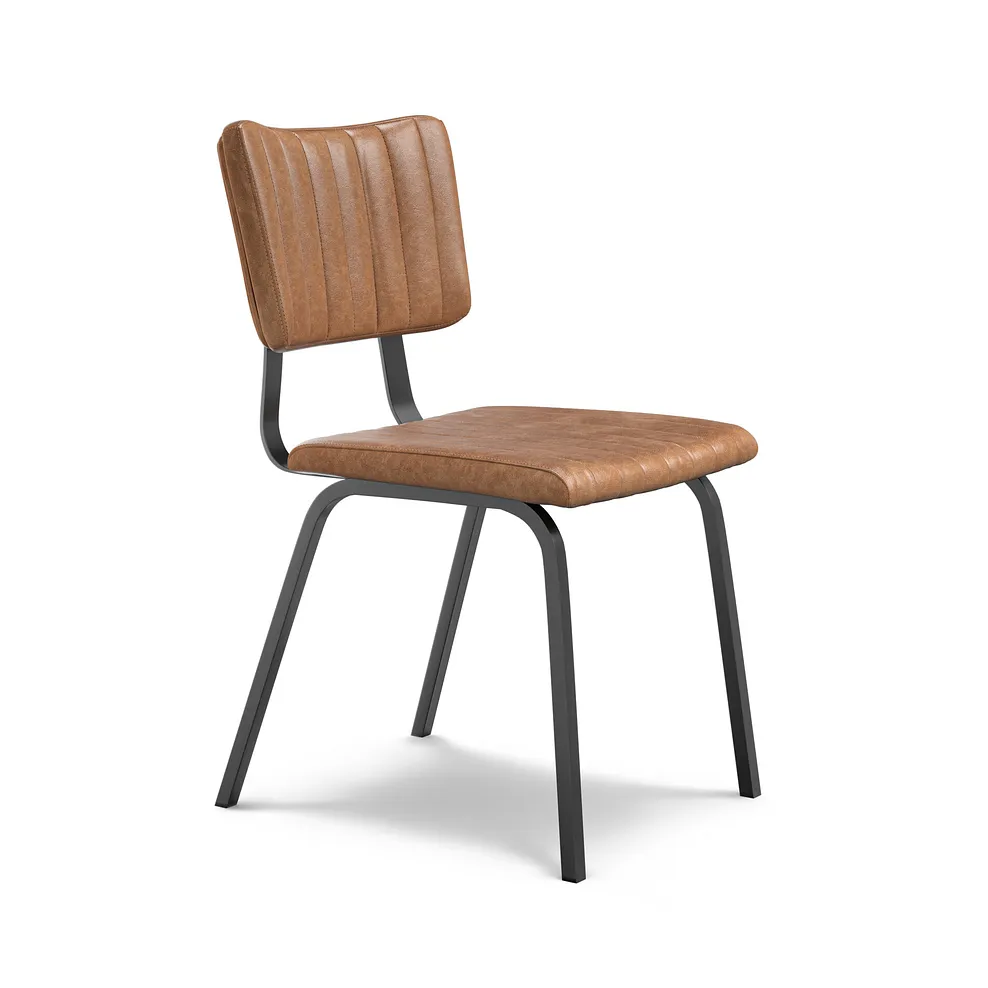 MASON Vintage Tan Leather-look Dining Chair Black Metal - Image 2