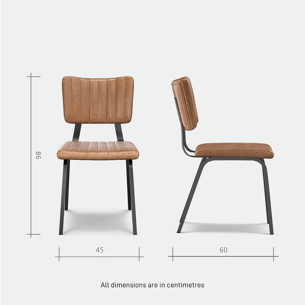 MASON Vintage Tan Leather-look Dining Chair Black Metal - Image 9