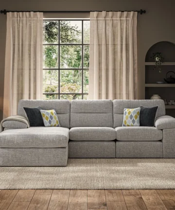 MORGAN 3 Seater Left Hand Chaise Sofa Santos Silver Fabric