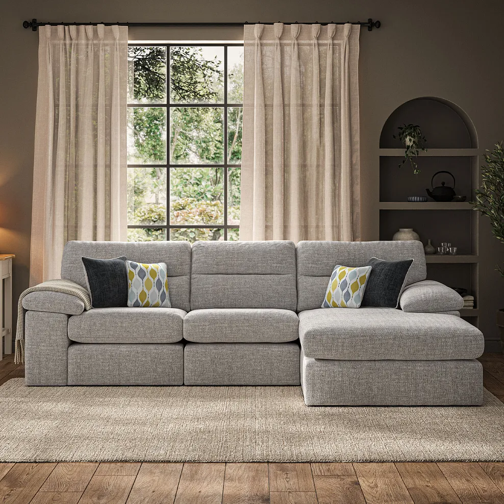 MORGAN 3 Seater Right Hand Chaise Sofa Santos Silver Fabric - Image 3