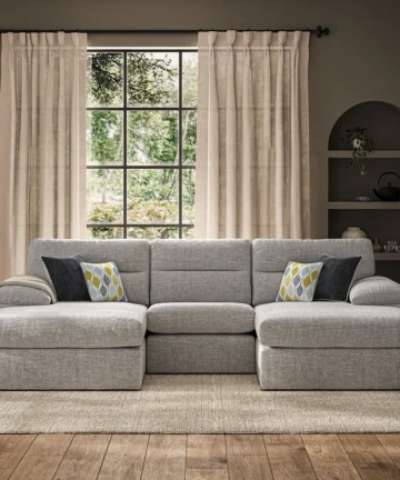 MORGAN 3 Seat Double Chaise End Sofa Santos Silver Fabric