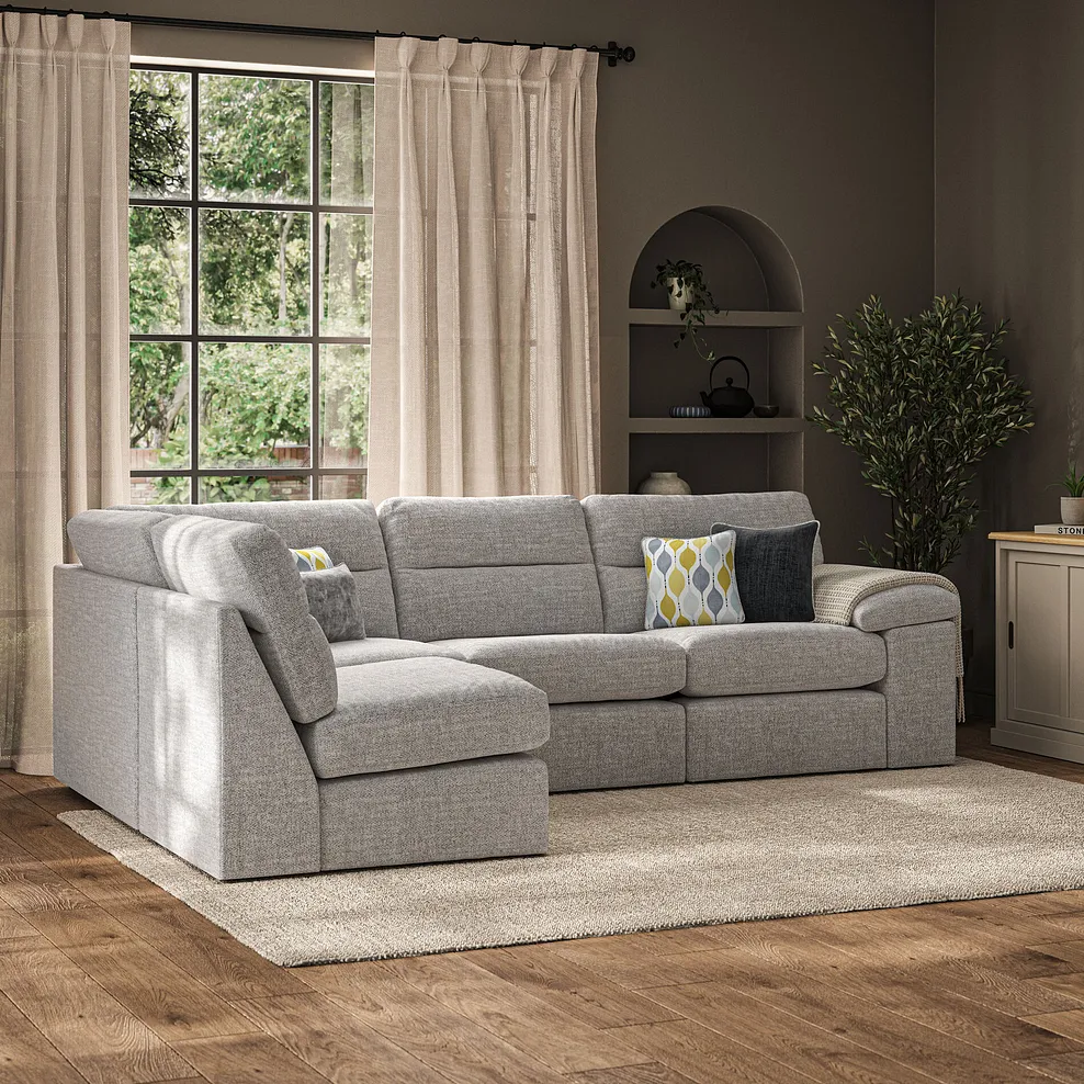 MORGAN Modular 4 Seat Right Hand Corner Sofa Santos Silver Fabric - Image 3