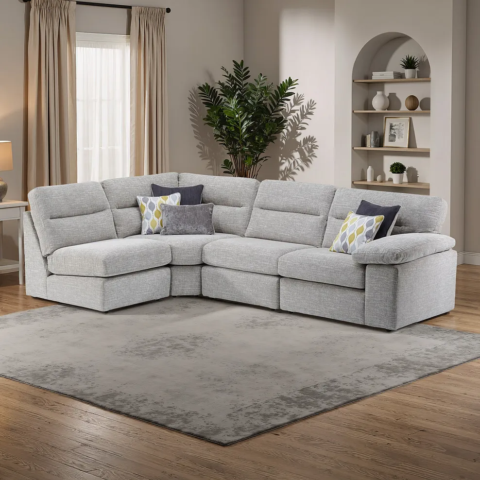 MORGAN Modular 4 Seat Right Hand Corner Sofa Santos Silver Fabric - Image 10