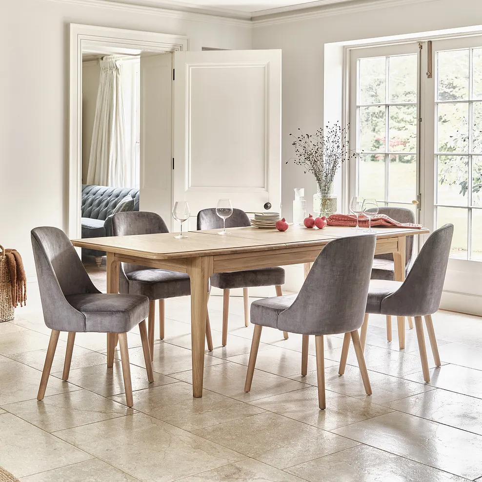 NEWTON 5ft11 Extending Dining Table with 6 Chairs Light Natural Solid Oak
