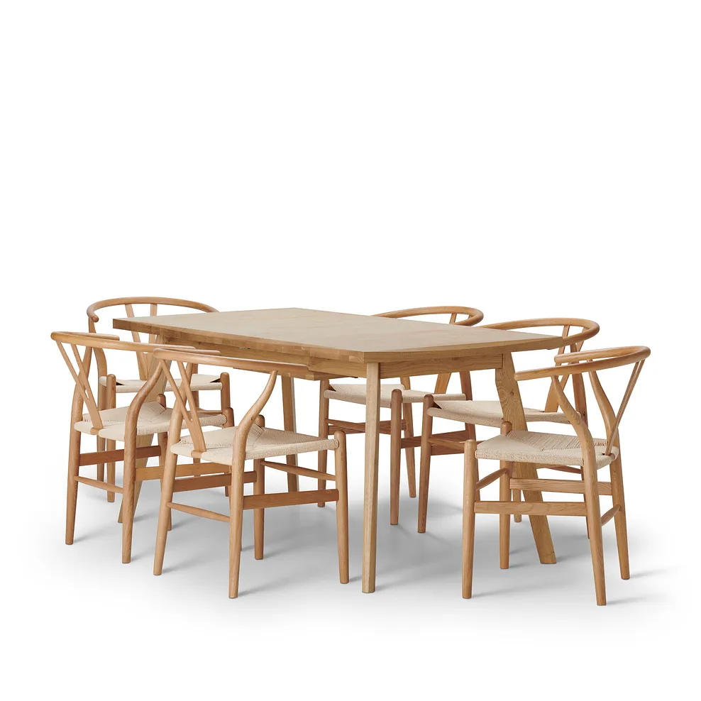 OAKLEE Extending Dining Table with 6 Chairs Natural Oak - Image 2