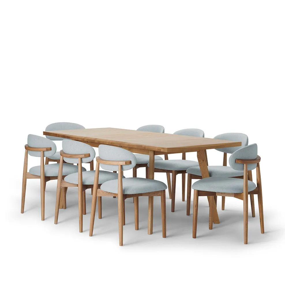 OAKLEE Extending Dining Set with 8 Chairs Natural Oak - Image 2