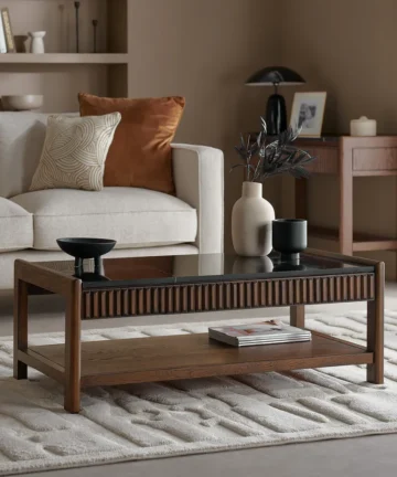 OLIVER Coffee Table Dark Oak & Black Marble