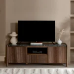 OLIVER Large TV Unit Dark Oak & Black Marble