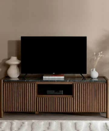 OLIVER Large TV Unit Dark Oak & Black Marble