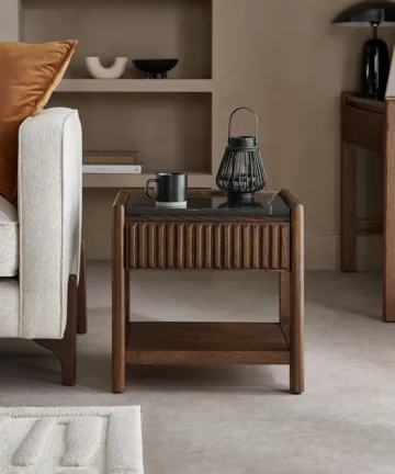 OLIVER Side Table Dark Oak & Black Marble