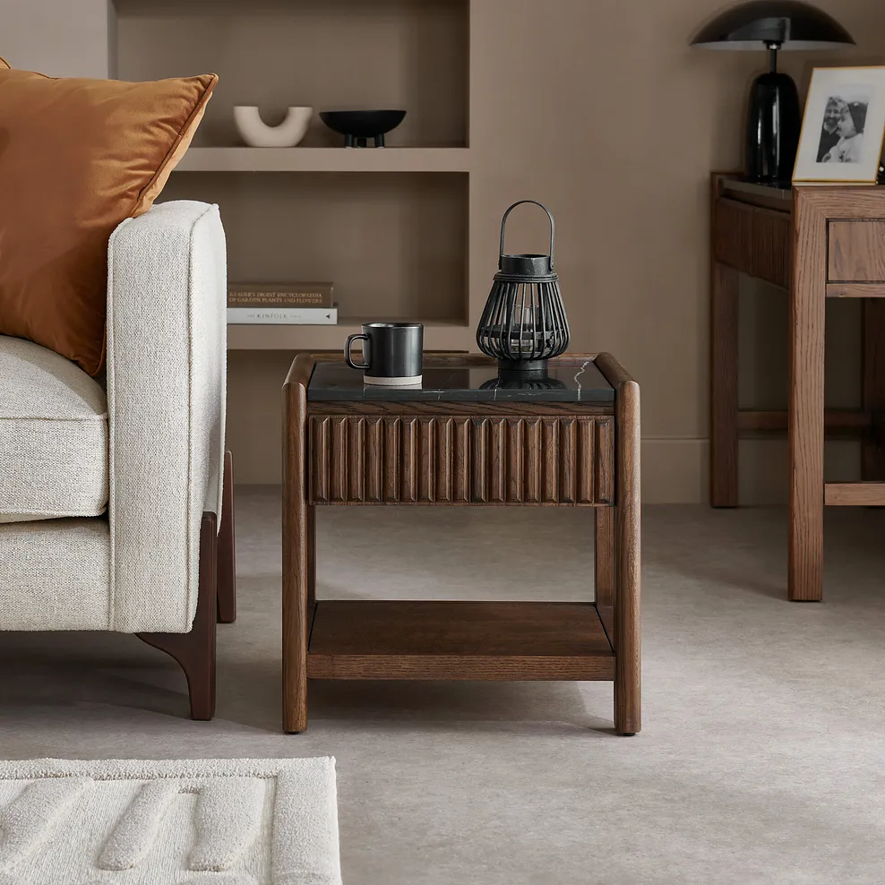 OLIVER Side Table Dark Oak & Black Marble
