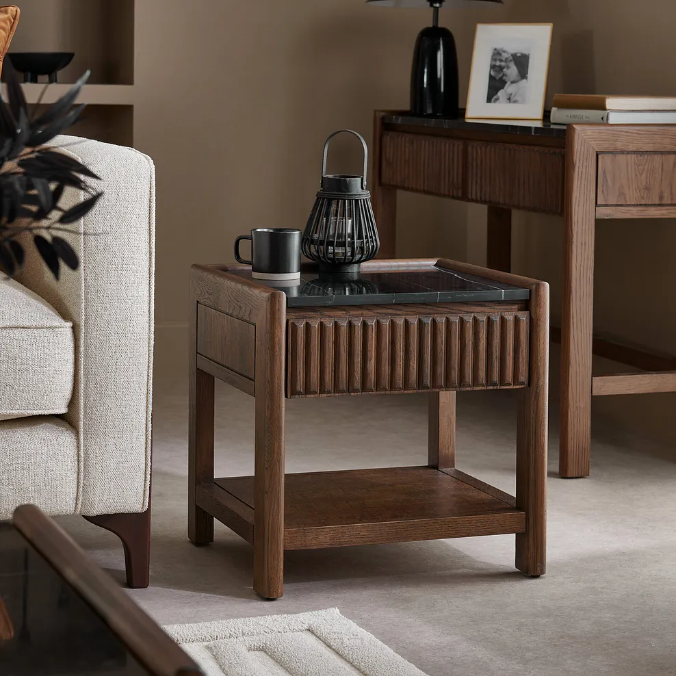 OLIVER Side Table Dark Oak & Black Marble - Image 3