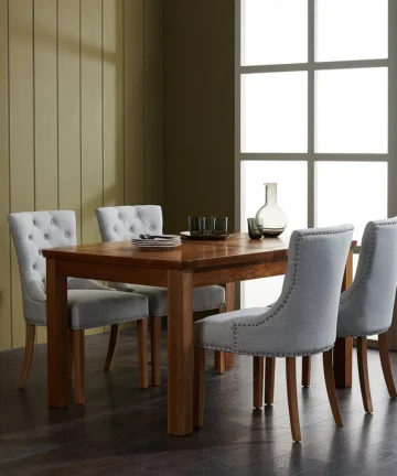 ORRICK 4ft 7" Extending Dining Table with 4 Chairs Rustic Solid Oak