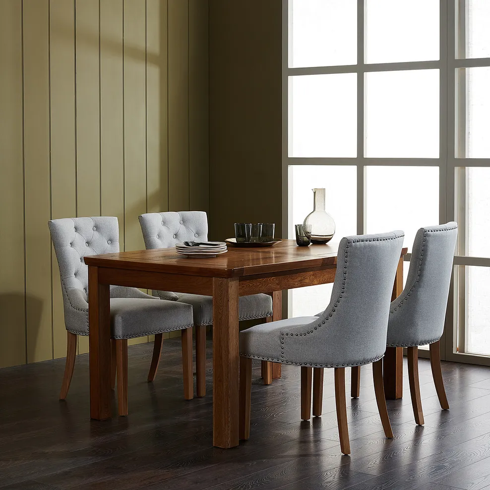 ORRICK 4ft 7" Extending Dining Table with 4 Chairs Rustic Solid Oak