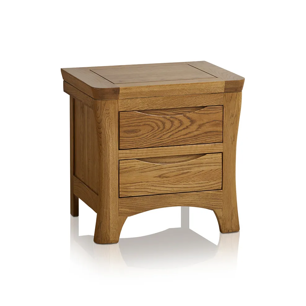 ORRICK 2 Drawer Bedside Table Rustic Solid Oak - Image 2
