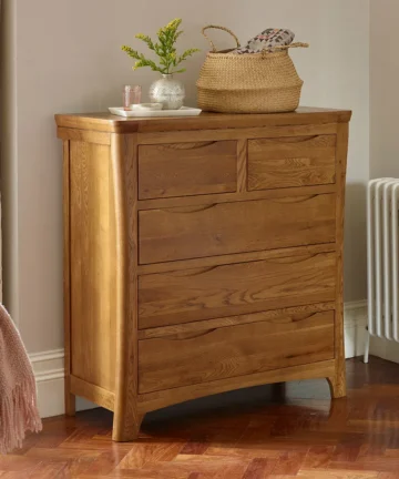 ORRICK 5 Drawer Chest Rustic Solid Oak