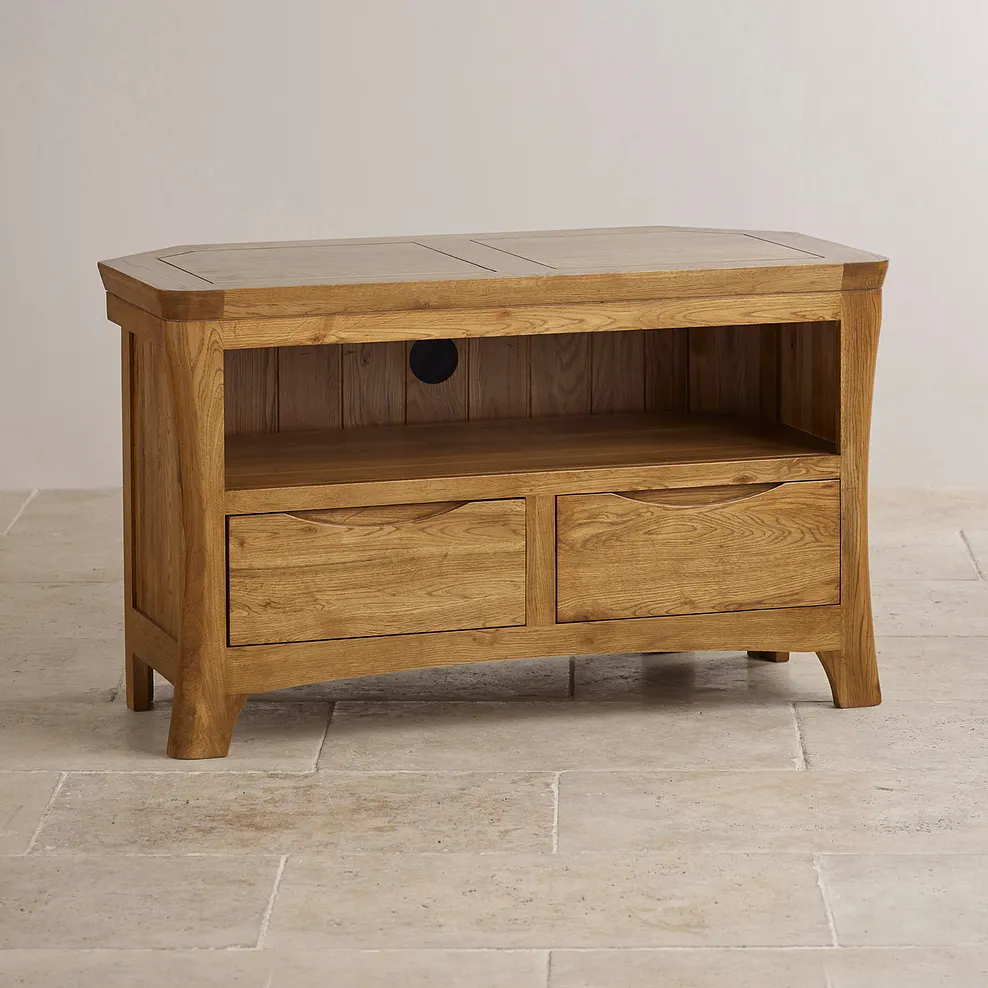 ORRICK Corner TV Unit Rustic Solid Oak - Image 3