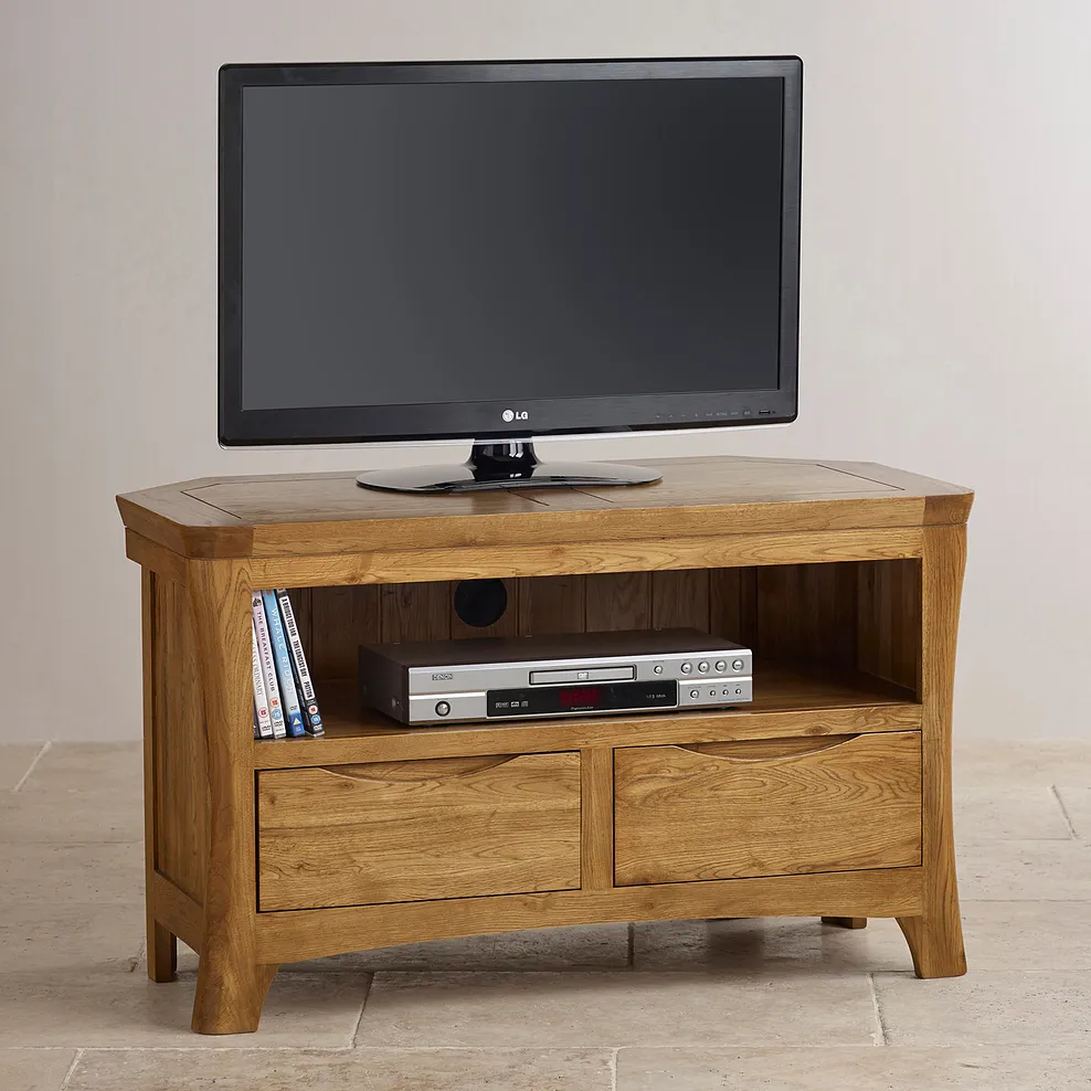 ORRICK Corner TV Unit Rustic Solid Oak - Image 4