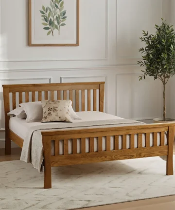 ORRICK Double Bed Rustic Solid Oak
