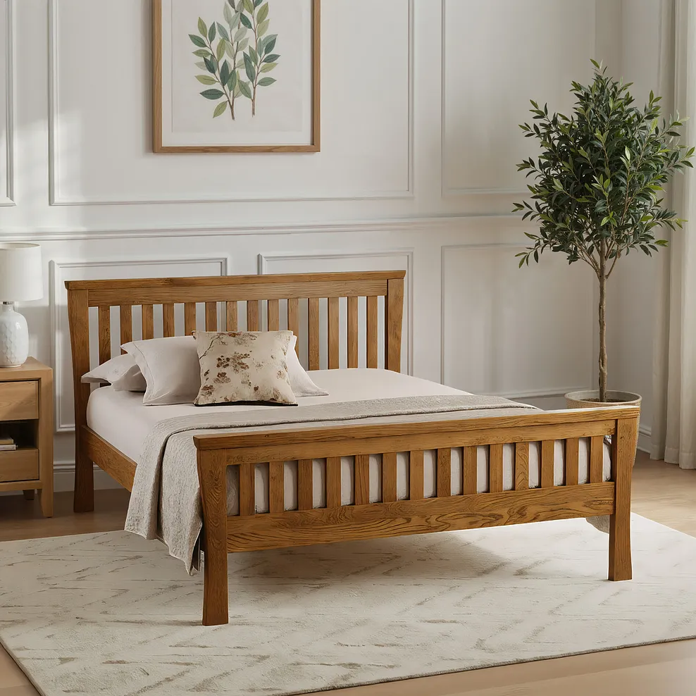ORRICK Double Bed Rustic Solid Oak