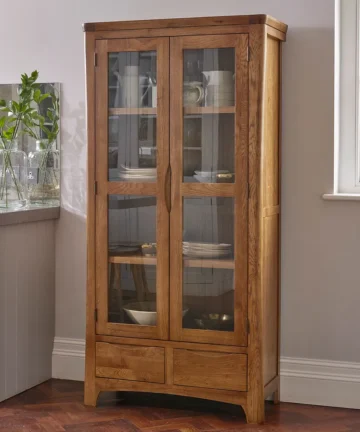 ORRICK Glazed Display Cabinet Rustic Solid Oak