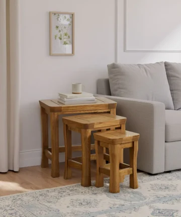 ORRICK Nest of Tables Rustic Solid Oak