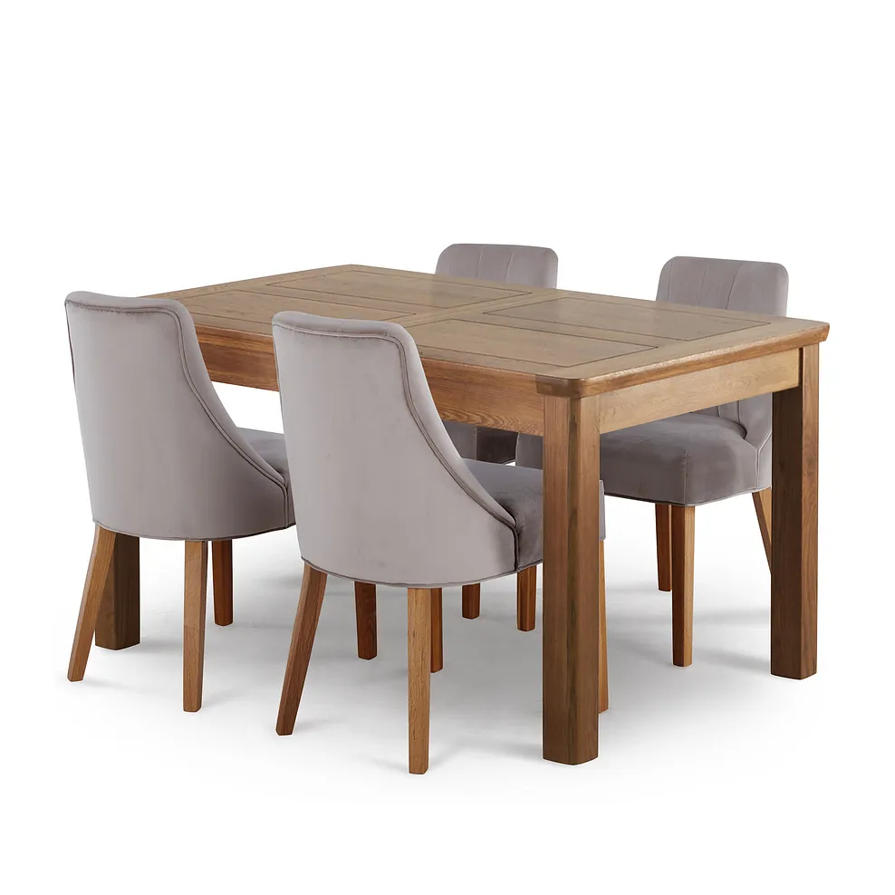 ORRICK Extending Dining Table with 4 Chairs Rustic Solid Oak - Image 2