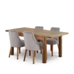 ORRICK Extending Dining Table with 4 Chairs Rustic Solid Oak