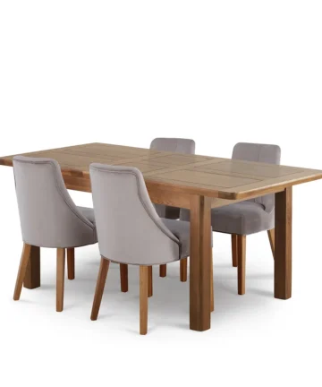 ORRICK Extending Dining Table with 4 Chairs Rustic Solid Oak
