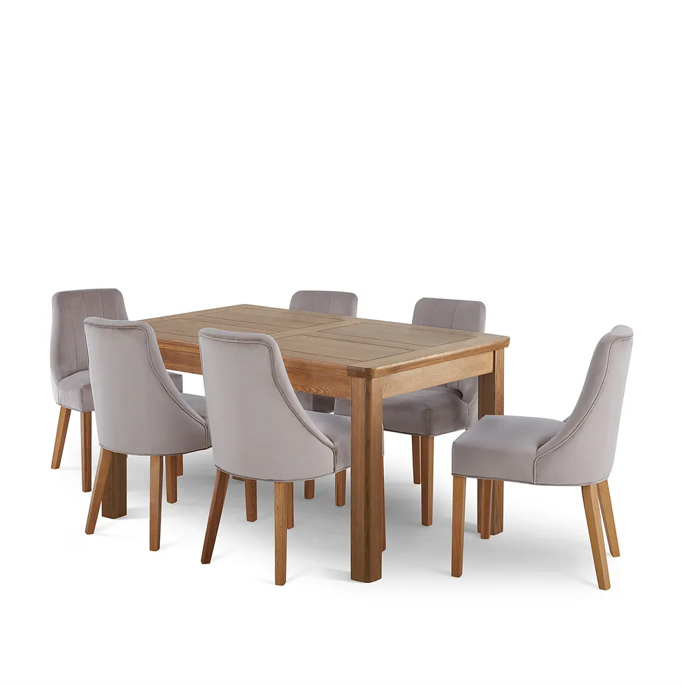 ORRICK Extending Dining Table with 6 Chairs Rustic Solid Oak - Image 2