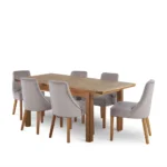 ORRICK Extending Dining Table with 6 Chairs Rustic Solid Oak