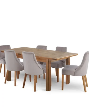 ORRICK Extending Dining Table with 6 Chairs Rustic Solid Oak
