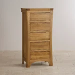 ORRICK 5 Drawer Tallboy Rustic Solid Oak