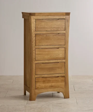 ORRICK 5 Drawer Tallboy Rustic Solid Oak