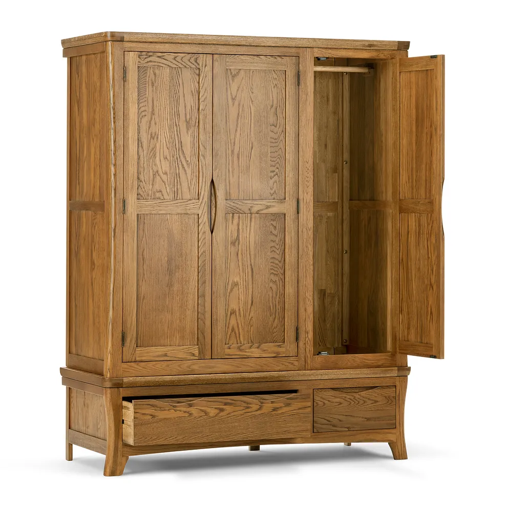 ORRICK Triple Wardrobe Rustic Solid Oak - Image 4