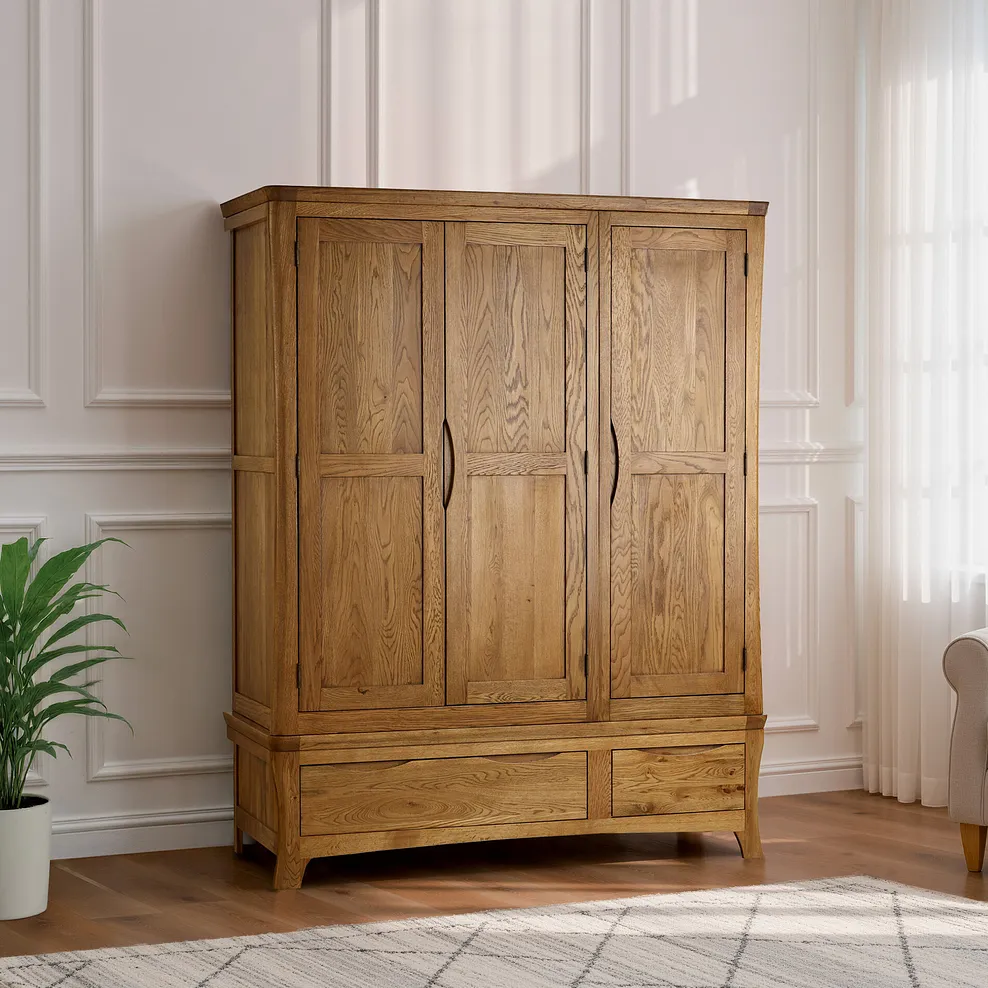 ORRICK Triple Wardrobe Rustic Solid Oak