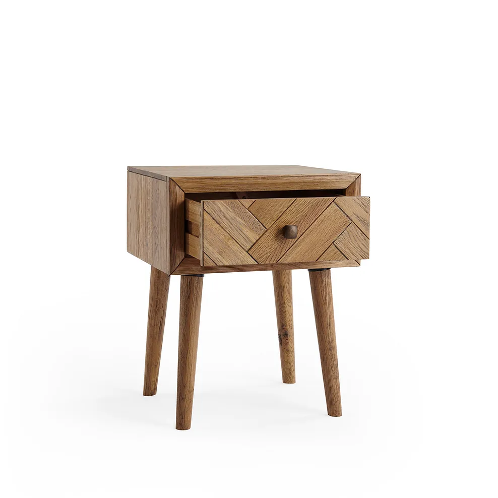 PARQUET 1 Drawer Bedside Table Brushed & Glazed Solid Oak - Image 4