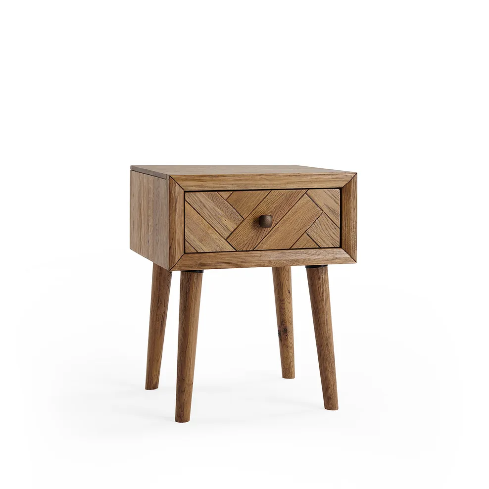 PARQUET 1 Drawer Bedside Table Brushed & Glazed Solid Oak - Image 3