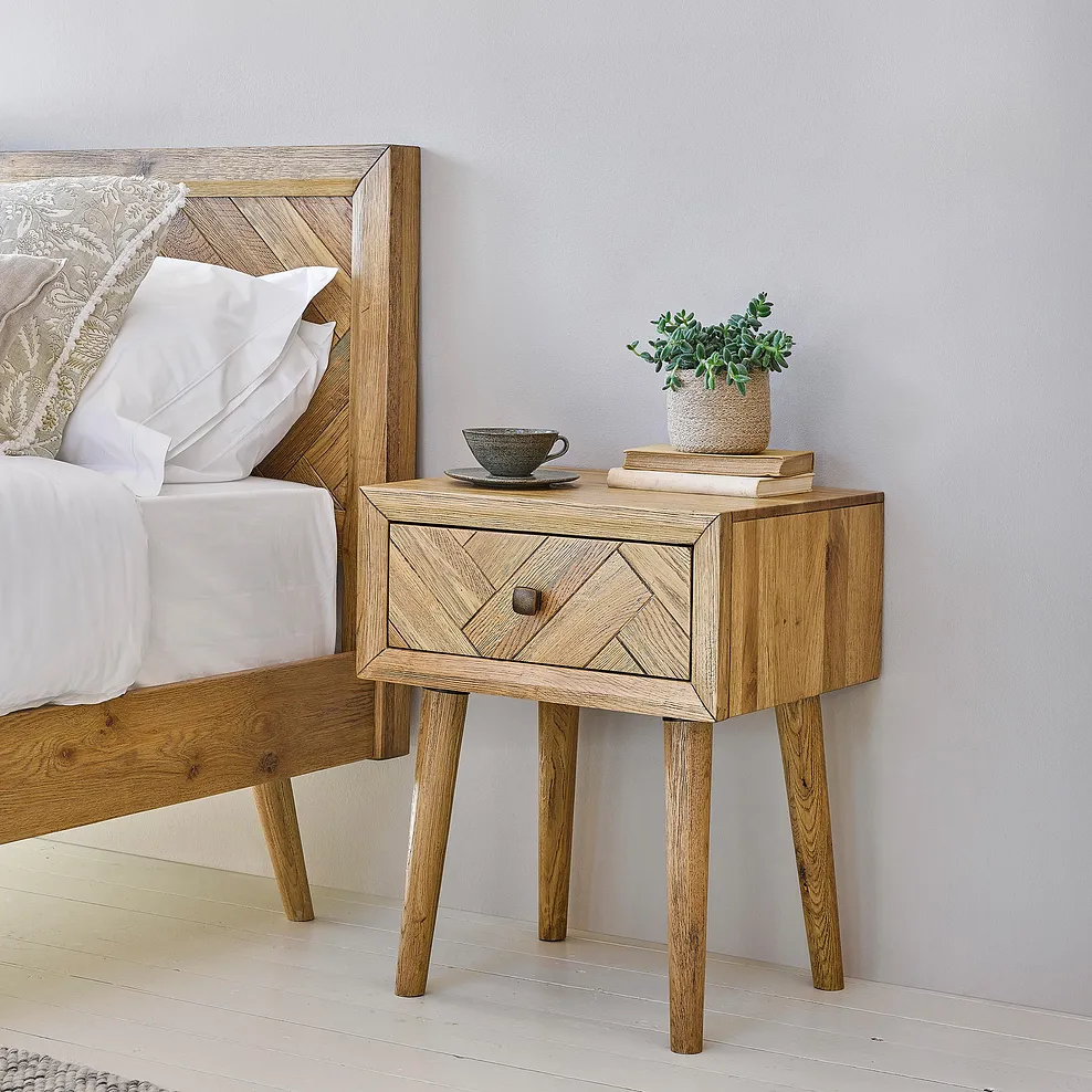 PARQUET 1 Drawer Bedside Table Brushed & Glazed Solid Oak
