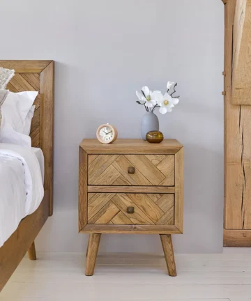 PARQUET 2 Drawer Bedside Table Brushed & Glazed Solid Oak