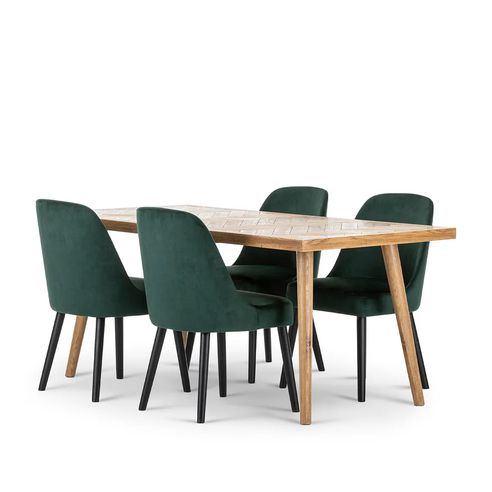 PARQUET Dining Table with 4 Chairs Brushed & Glazed Solid Oak - Image 2
