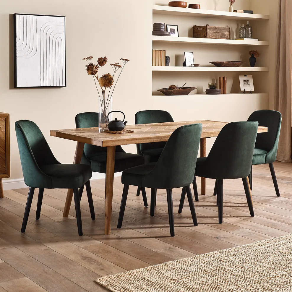 PARQUET Dining Table with 6 Chairs Brushed & Glazed Solid Oak