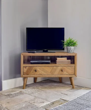 PARQUET Corner TV Unit Brushed & Glazed Solid Oak