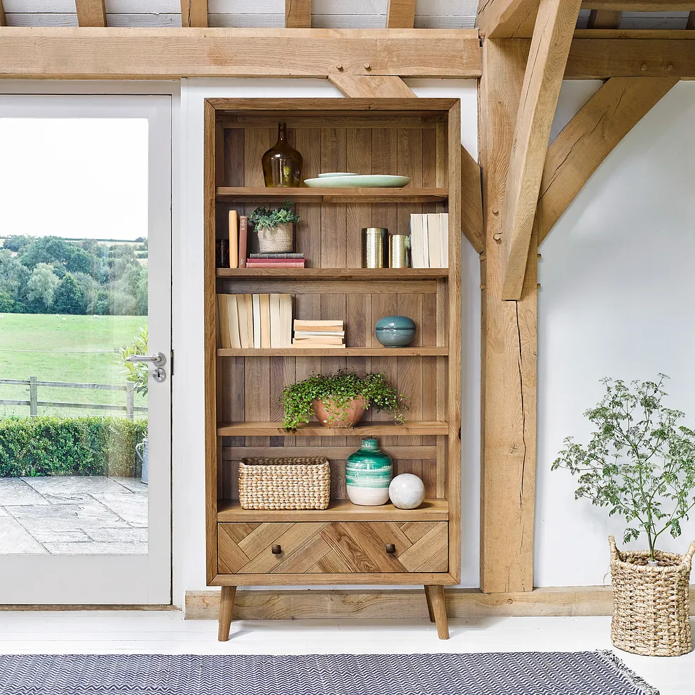 PARQUET Tall Bookcase Brushed & Glazed Solid Oak