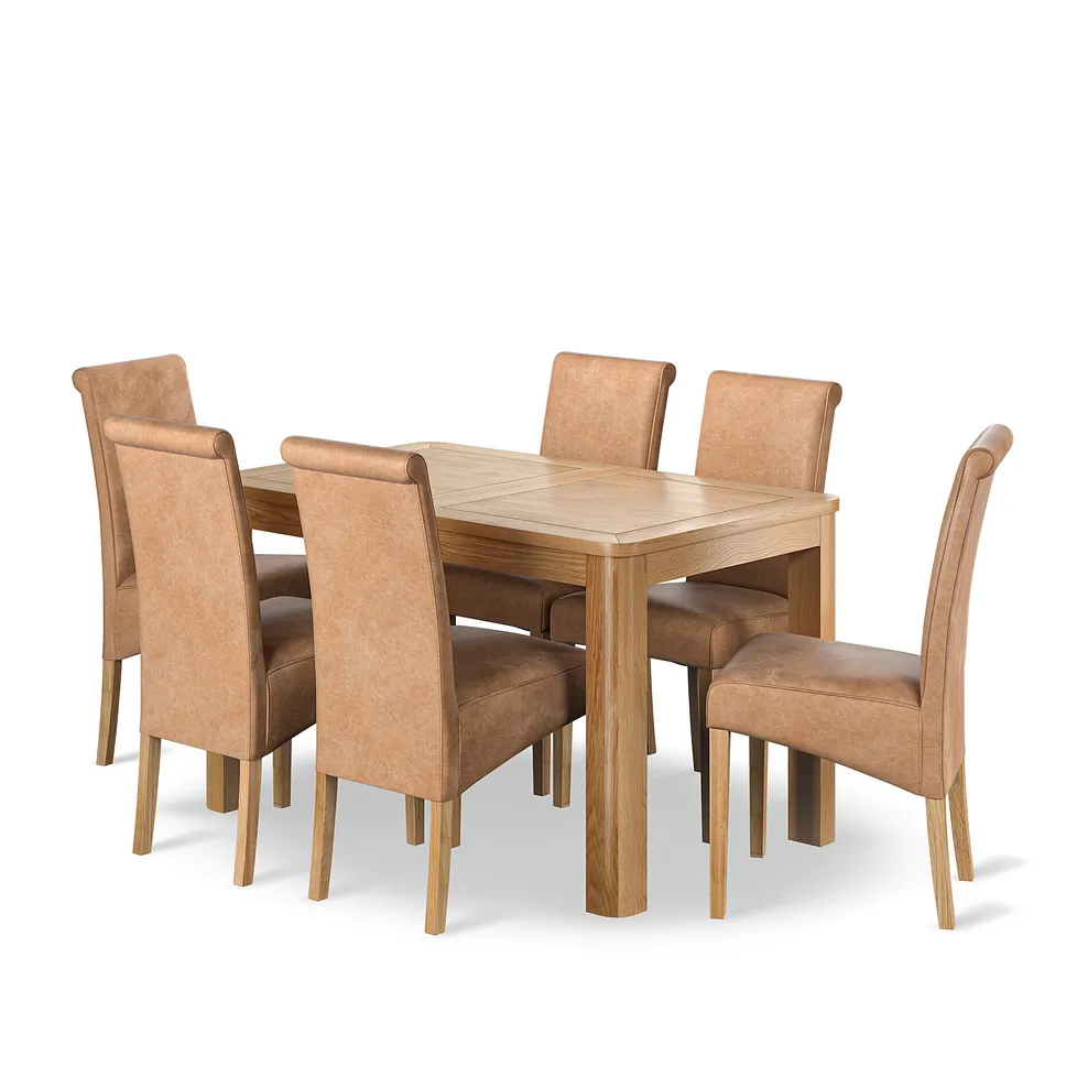 ROMSEY 4ft3" Extending Dining Table with 6 Chairs Natural Solid Oak - Image 2